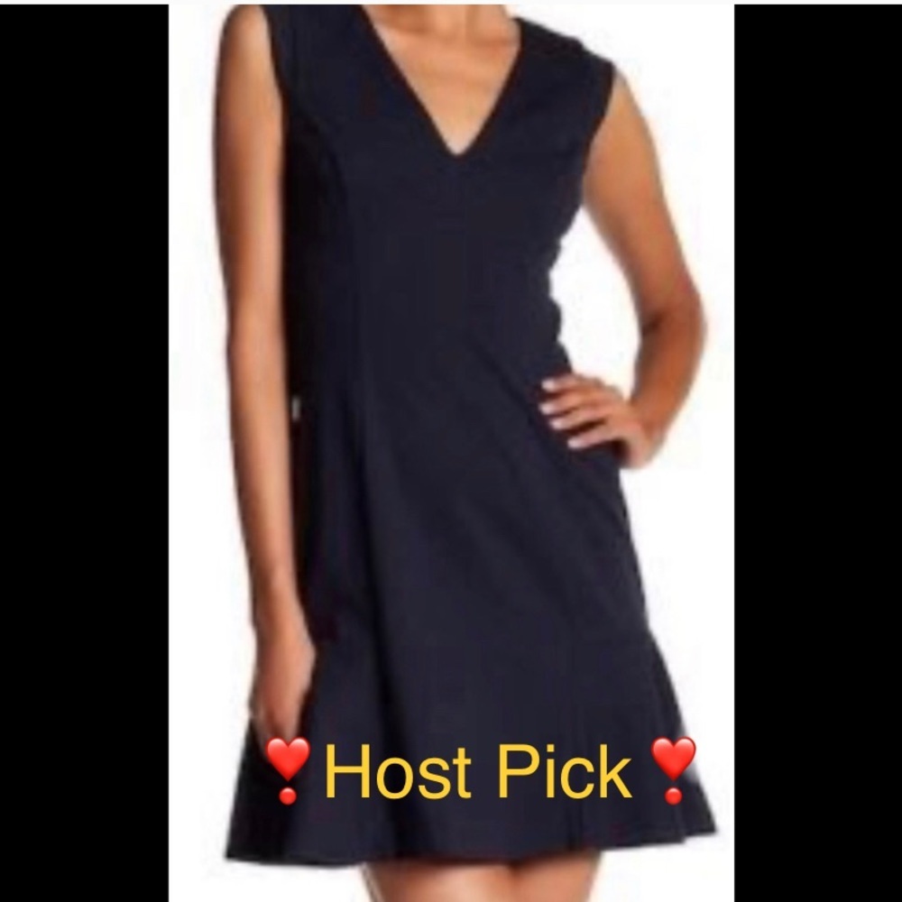 VINCE Vneck Fit and Flair Navy Dress